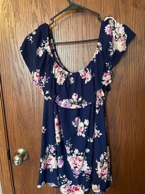 eye candy Navy Floral Off-Shoulder Ruffle Tunic